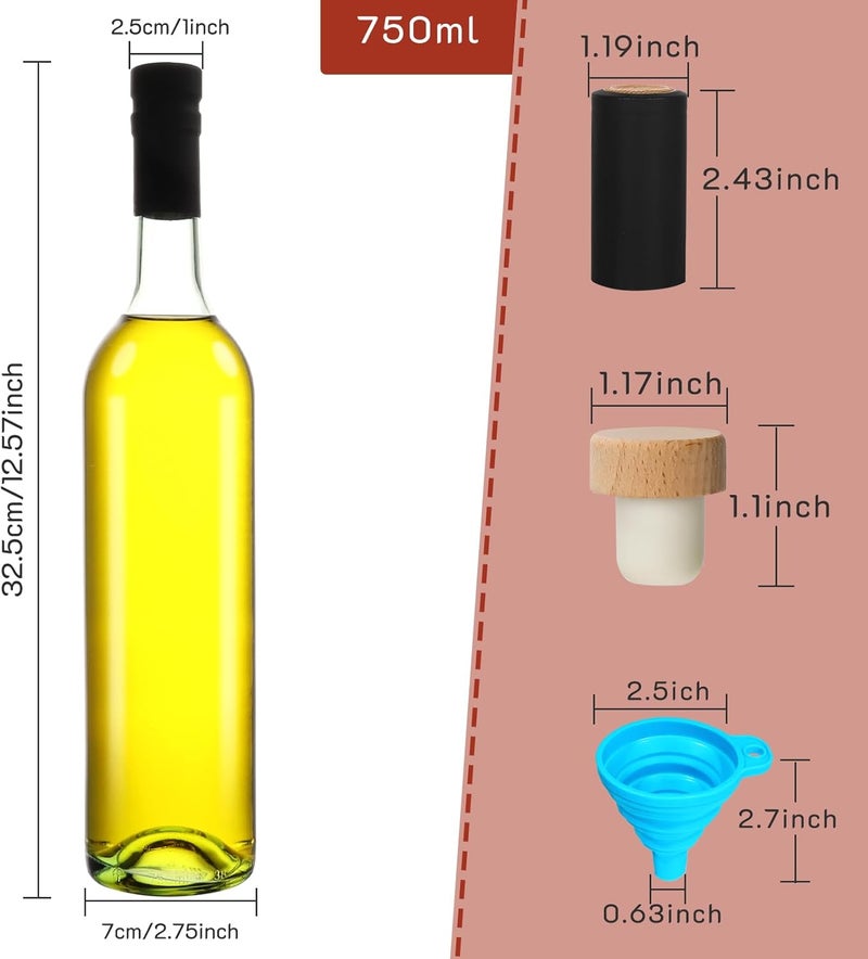 DHSBTLS 10 Pack 26 oz/ 750 ml Glass Bottles With Cork Lids & Seal Shrink Capsules Caps, Home Brewing & Juicing Bottles For Bordeaux Wine, Beverage, Sparkling Wine, Kefir, Decor - Image 2